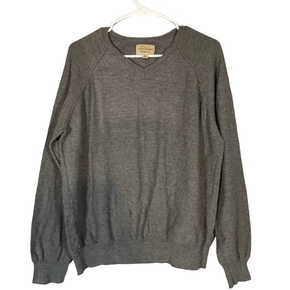 Lucky Brand Gray V-Neck Sweatshirt Women Long Sleeve Casual Knit Pullover Sz XL